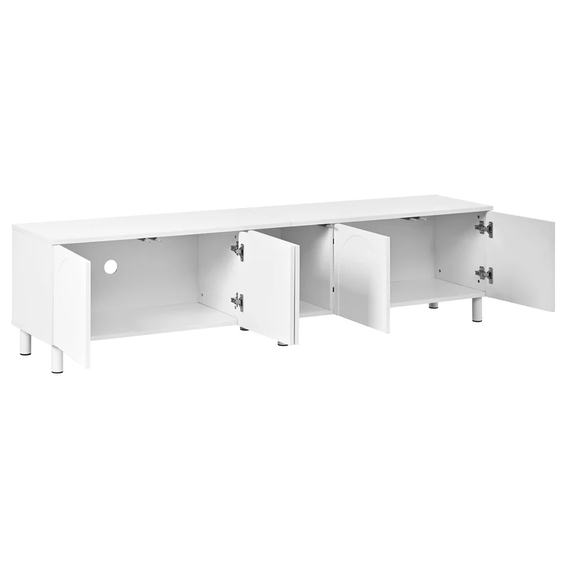 Meuble TV blanc motif arche à 5 portes avec pieds métal 180cm PLANTHAVEN