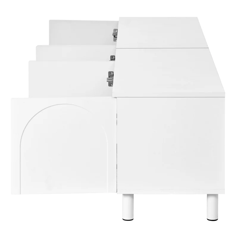 Meuble TV blanc motif arche à 5 portes avec pieds métal 180cm PLANTHAVEN