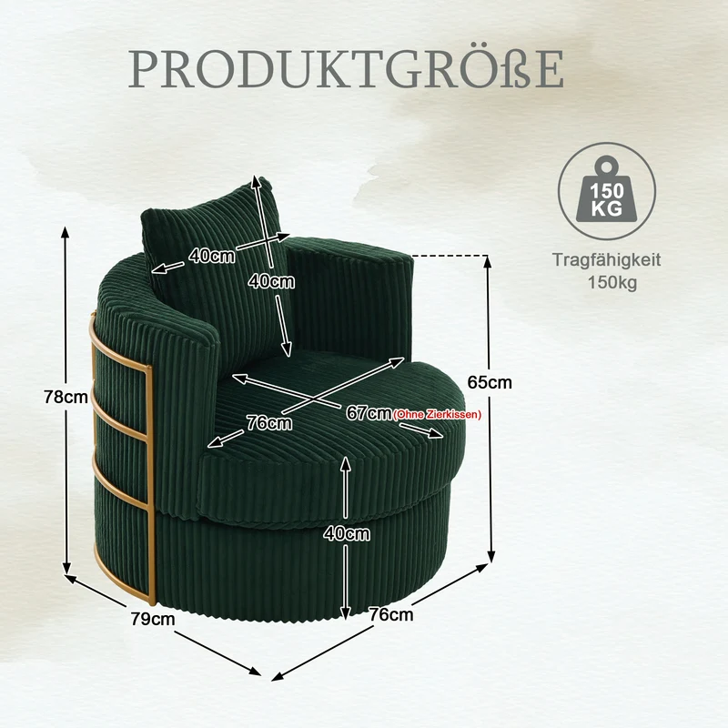 Fauteuil pivotant 360° en velours côtelé vert émeraude, avec rangement MODERNELITE