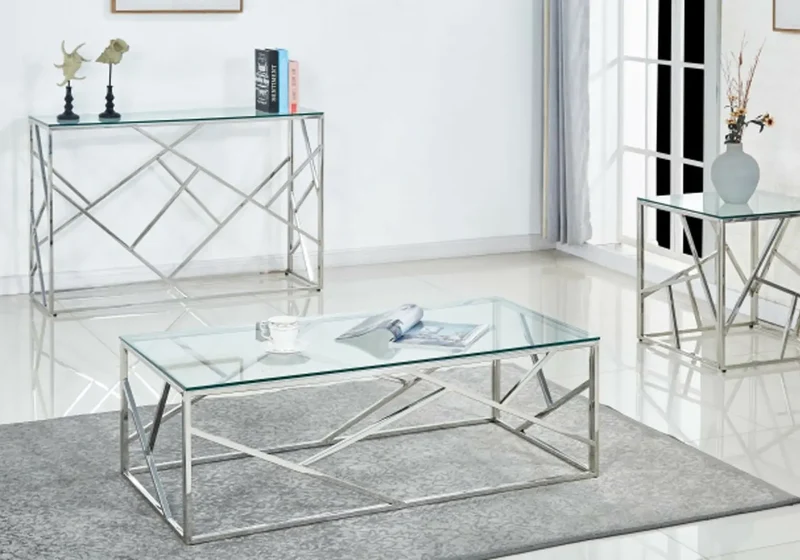 Console design chromé marbre blanc - Ilea