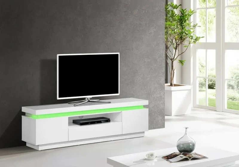 Meuble Tv laqué blanc LED - Opra
