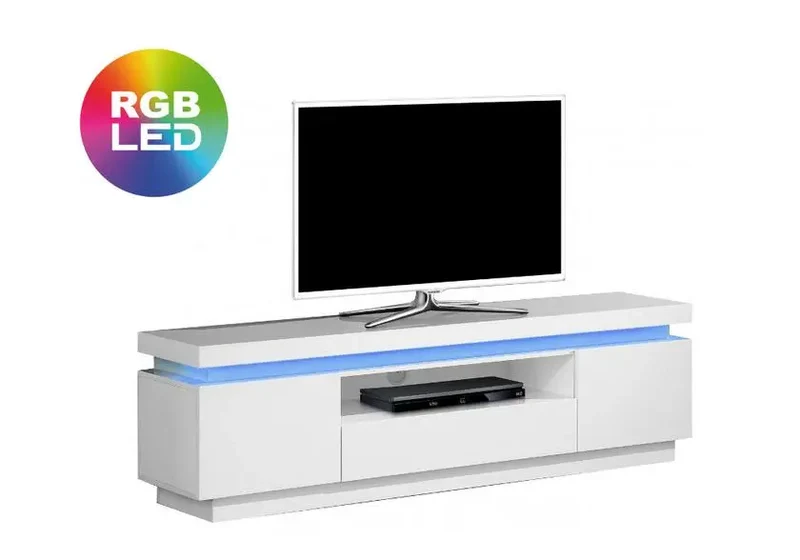 Meuble Tv laqué blanc LED - Opra