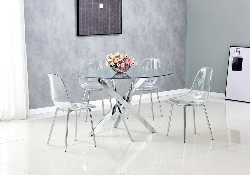 Table ronde argentée verre trempé - Joy