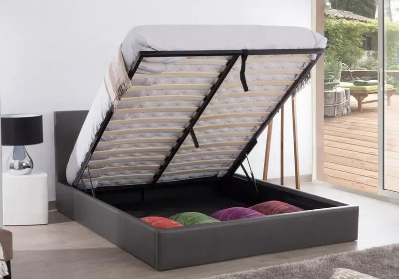 Lit coffre rangement gris - Dona