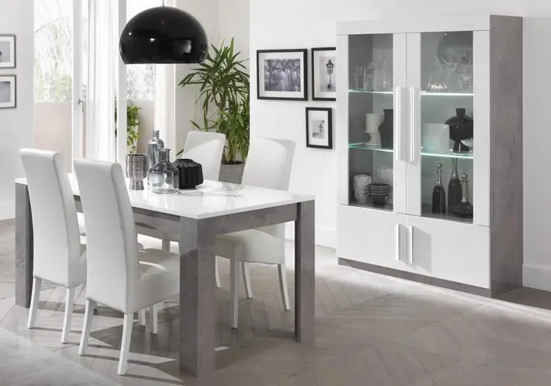 Salle à manger LED béton blanc laqué GRETA