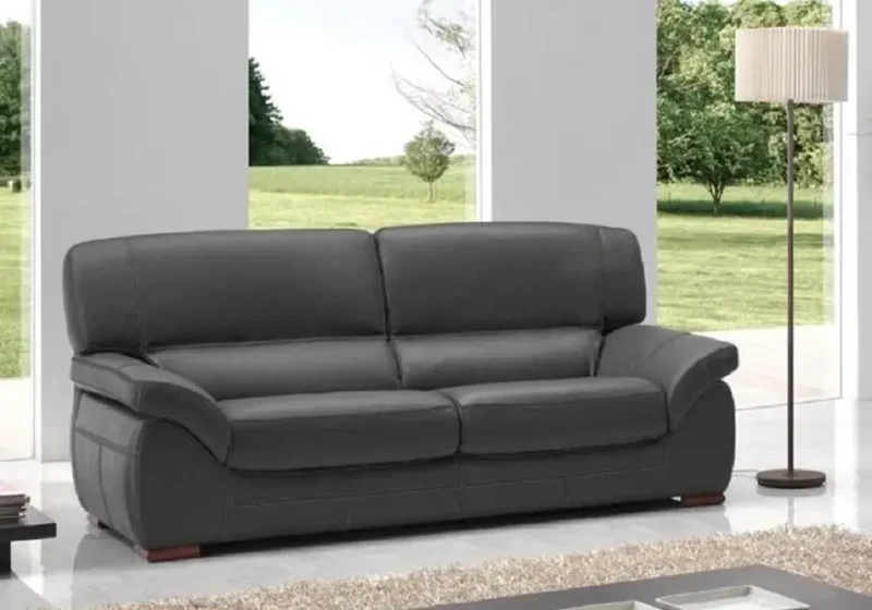 Canapé droit ou convertible en cuir gris - Adela