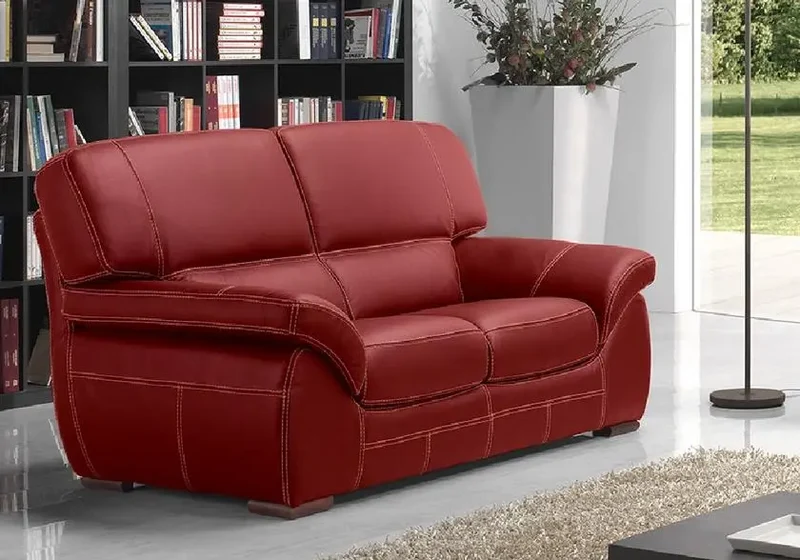 Canapé droit ou convertible en cuir rouge - Adela