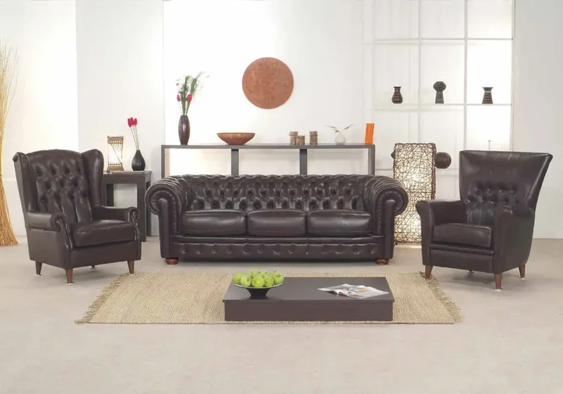 Canapé Chesterfield fixe ou convertible en cuir marron - Stella
