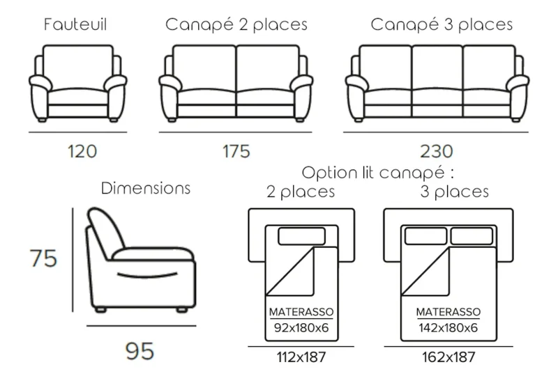 Canapé Chesterfield fixe ou convertible en cuir marron - Stella