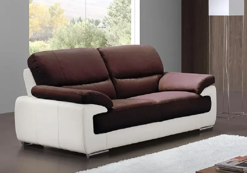 Canapé droit bicolore en cuir et microfibre choco - Anne
