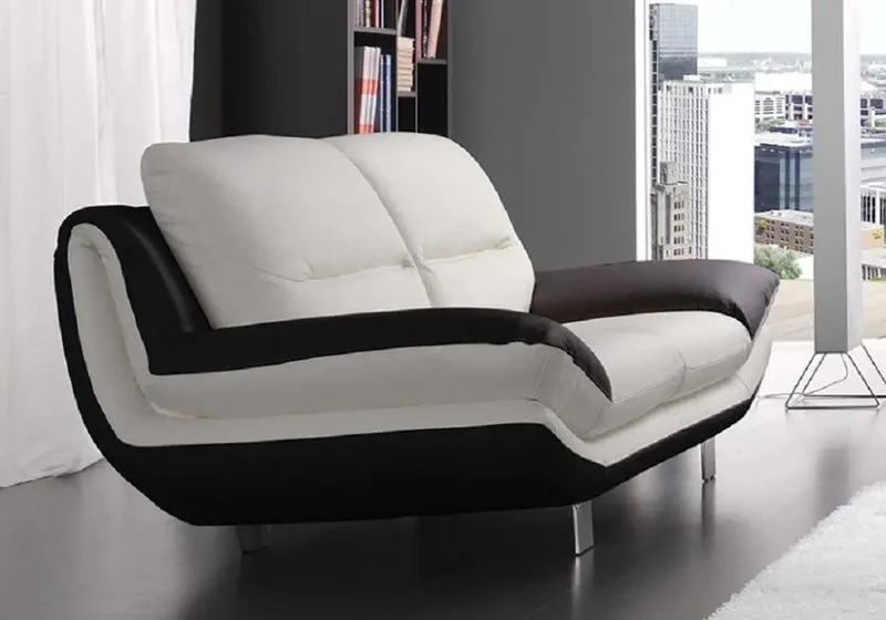 Canapé droit bicolore en cuir blanc et noir - Bea