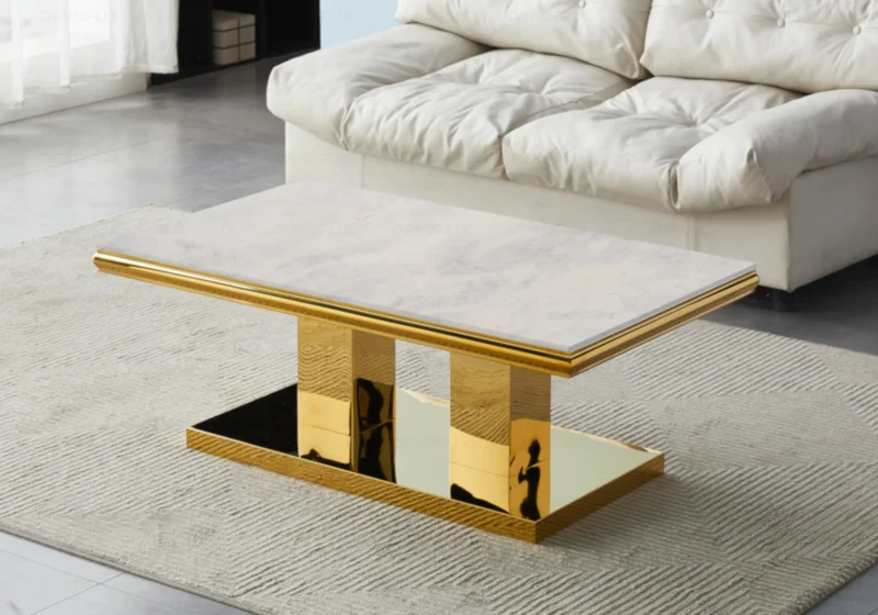 Table à manger marbre beige dorée design - Versus