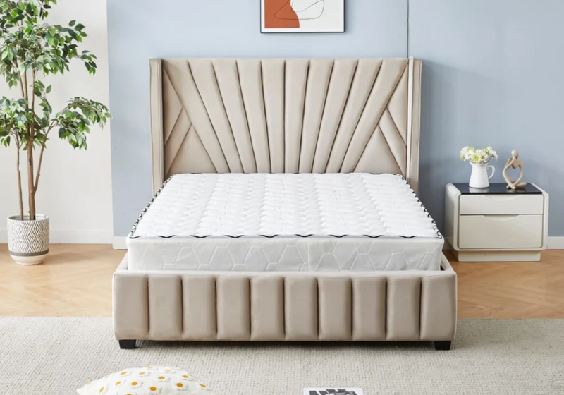 Cadre de lit 2 places velours taupe design - Venice