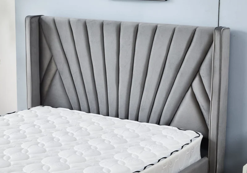Cadre de lit 2 places velours gris design - Venice