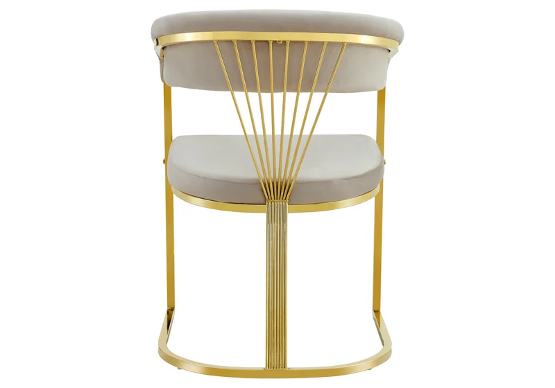Fauteuil de table velours taupe pieds luge doré - Siam x2