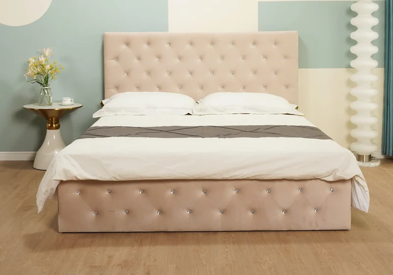 Lit coffre capitonné beige - Vitoria