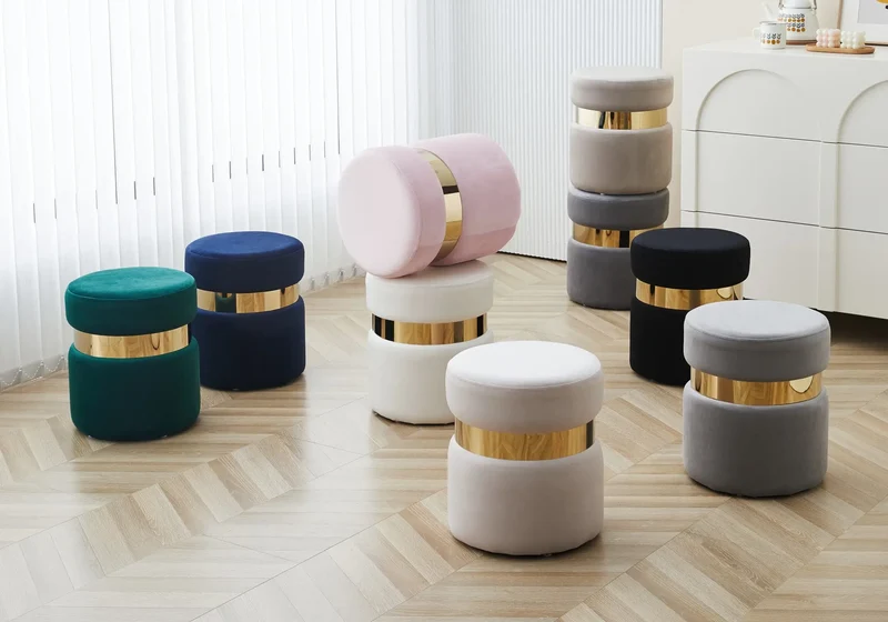 Pouf design doré velours anthracite - Isy