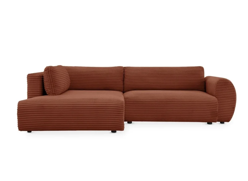 Canapé d'angle convertible avec méridienne et coffre en gros côtelé terracotta TILDA - Angle gauche