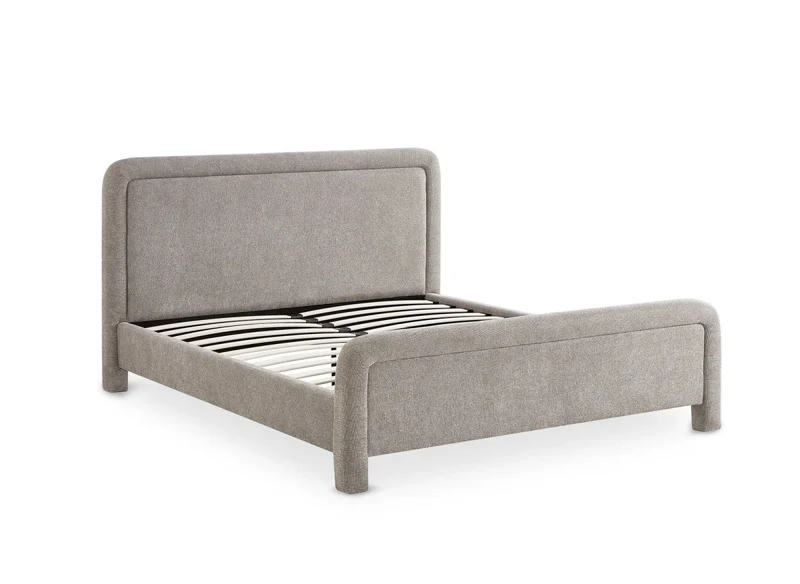 Lit double en tissu doux taupe 160 x200 cm ANELA
