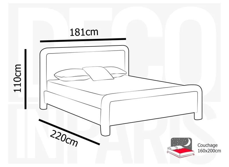 Lit double en tissu doux gris 160 x200 cm ANELA