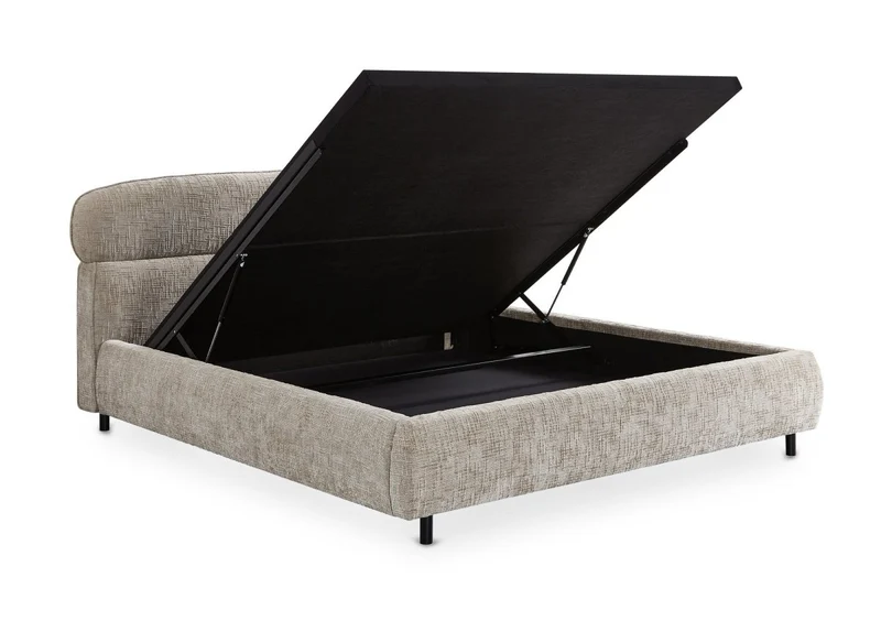 Lit coffre en velours chiné taupe 180x200cm MELO