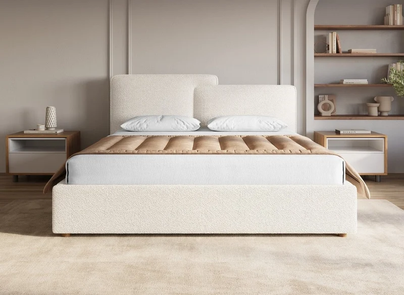 Lit coffre en tissu bouclette beige 160x200 cm ZELIA