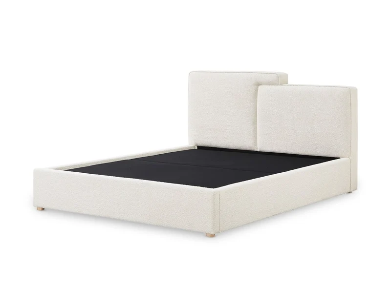Lit coffre en tissu bouclette beige 160x200 cm ZELIA