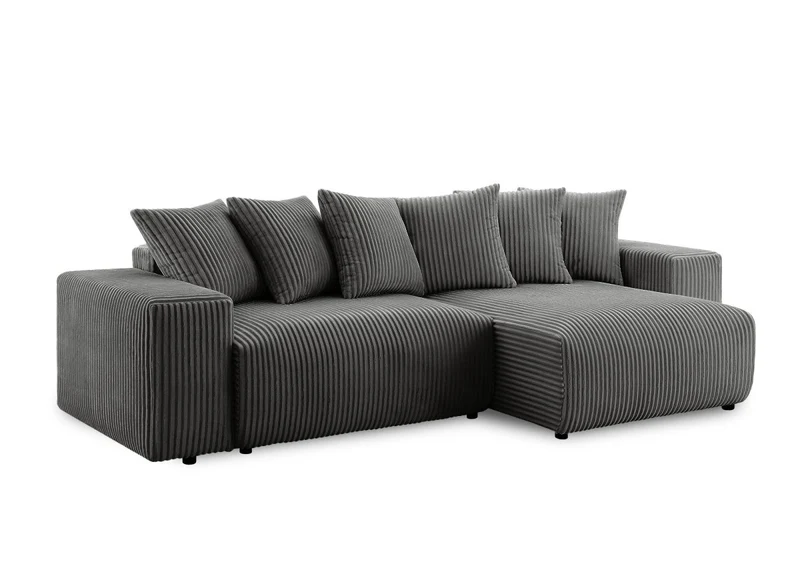 Canapé d'angle réversible convertible avec coffre en velours côtelé épais gris NOELIA