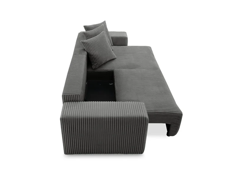 Canapé d'angle réversible convertible avec coffre en velours côtelé épais gris NOELIA