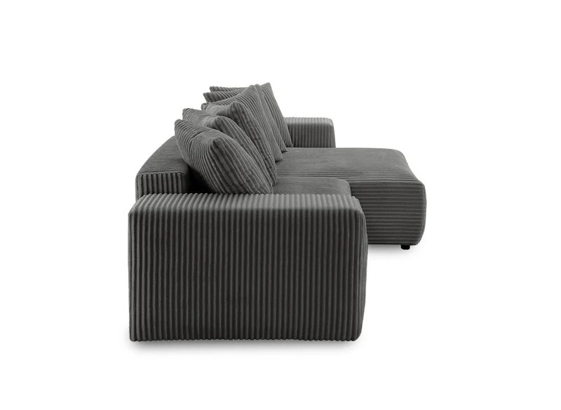 Canapé d'angle réversible convertible avec coffre en velours côtelé épais gris NOELIA