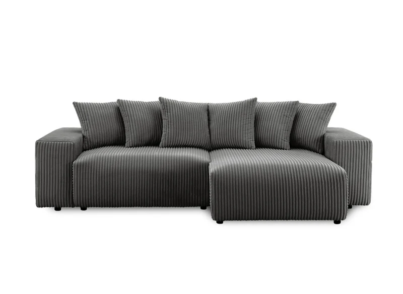Canapé d'angle réversible convertible avec coffre en velours côtelé épais gris NOELIA
