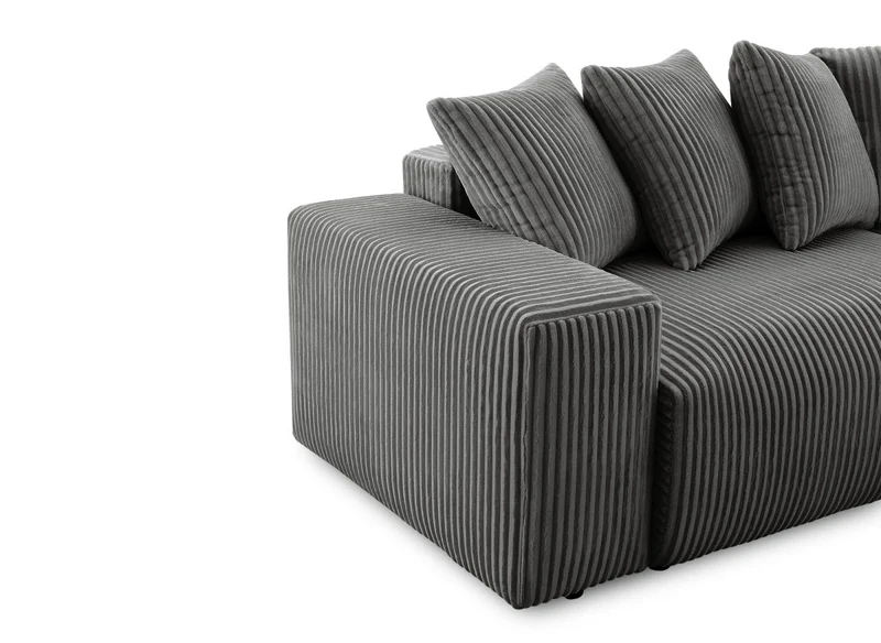 Canapé d'angle réversible convertible avec coffre en velours côtelé épais gris NOELIA