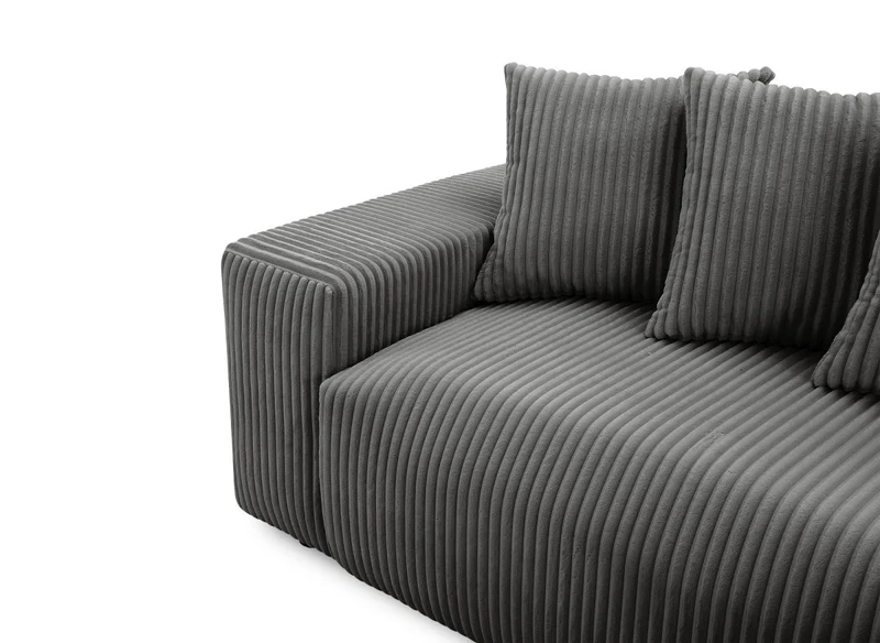 Canapé d'angle réversible convertible avec coffre en velours côtelé épais gris NOELIA