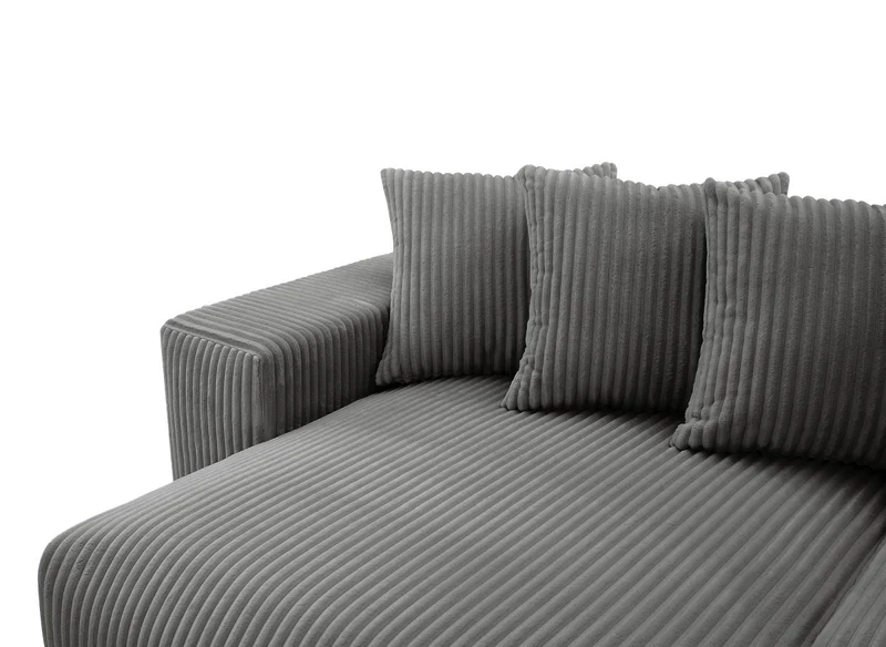 Canapé d'angle réversible convertible avec coffre en velours côtelé épais gris NOELIA