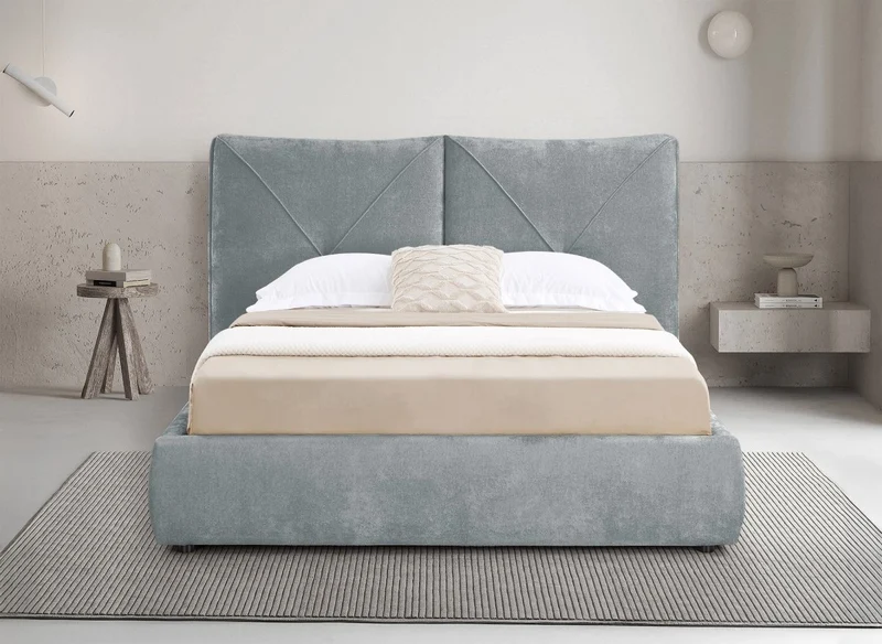 Lit coffre en tissu bouclette doux gris 140x190 cm NOAH