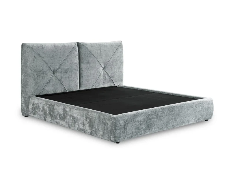 Lit coffre en tissu bouclette doux gris 140x190 cm NOAH