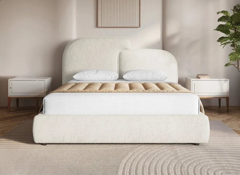 Lit coffre en velours chiné beige 140x190 cm MILENA