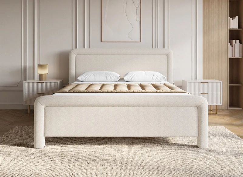 Lit double en tissu doux beige 160 x200 cm ANELA