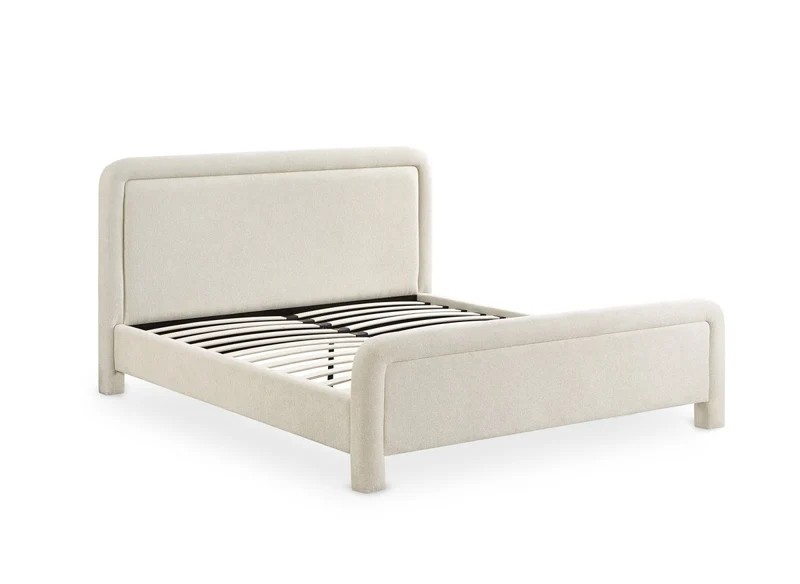 Lit double en tissu doux beige 160 x200 cm ANELA