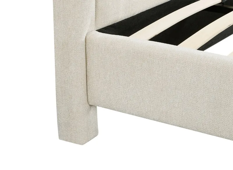 Lit double en tissu doux beige 160 x200 cm ANELA