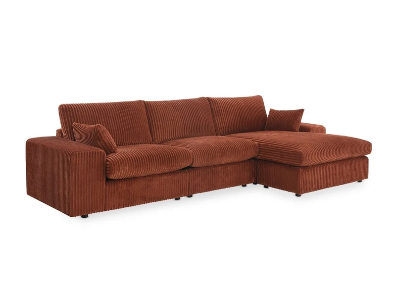 Canapé d'angle réversible en gros côtelé doux terracotta SIRINA