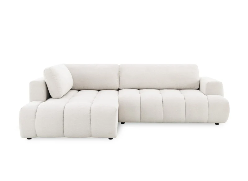 Canapé d'angle convertible avec coffre en tissu beige HAVEN - Angle gauche