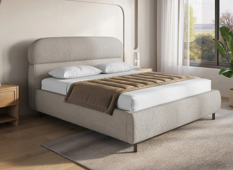 Lit coffre en velours chiné taupe 160x200cm MELO