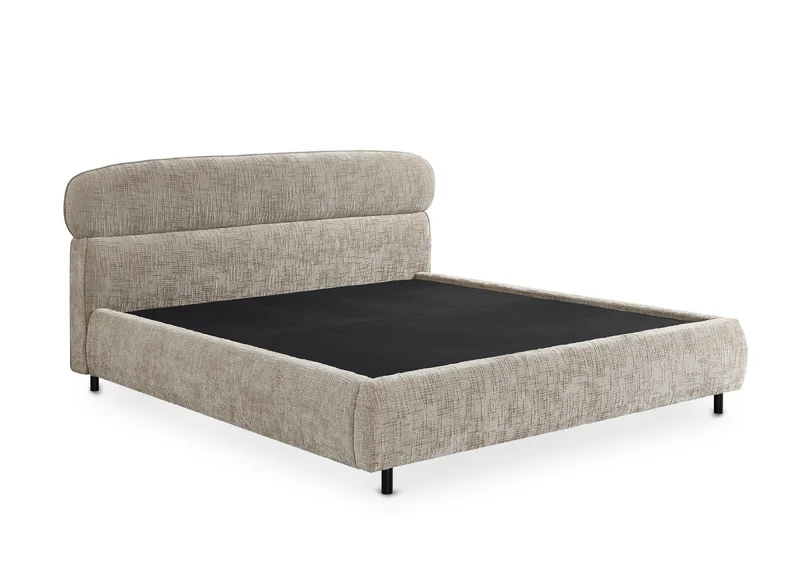 Lit coffre en velours chiné taupe 160x200cm MELO