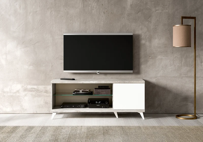 Meuble TV blanc laqué béton avec niche – Treviso