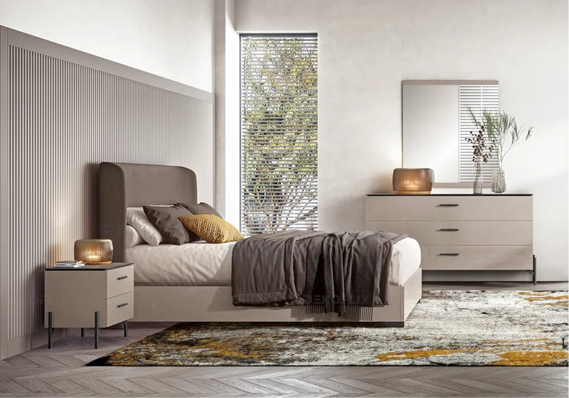 Commode 3 tiroirs marbre beige et laquée corde - Silvia