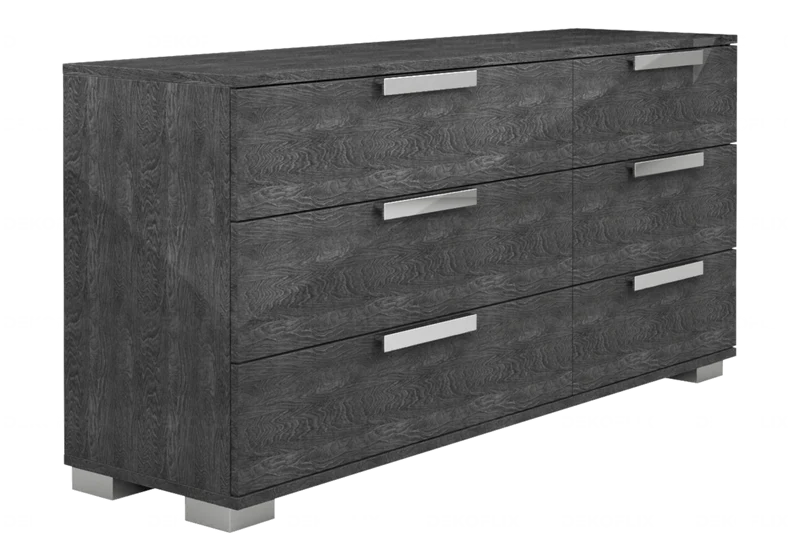 Commode 6 tiroirs bouleau gris laqué design - Sarah
