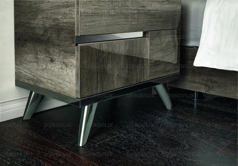 Table de chevet 2 tiroirs bois chêne laqué design - Medea
