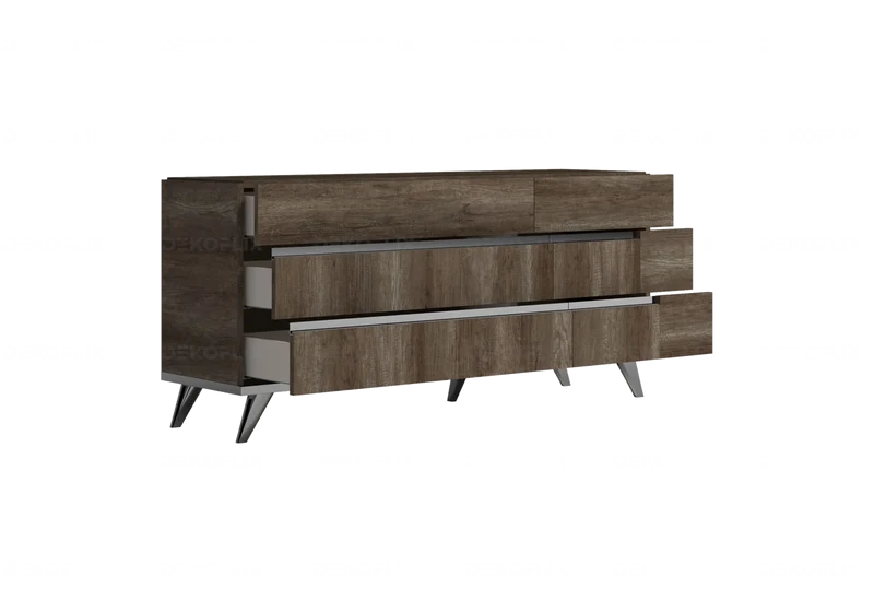 Commode 6 tiroirs bois chêne laqué design - Medea
