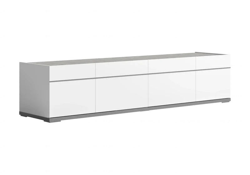 Meuble TV 3 ou 4 portes blanc laqué marbre gris - Mara